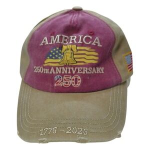 AMERICA 250TH ANNIVERSARY HAT JS EMBROIDERED FLAG BASEBALL CAP TAN RED NEW